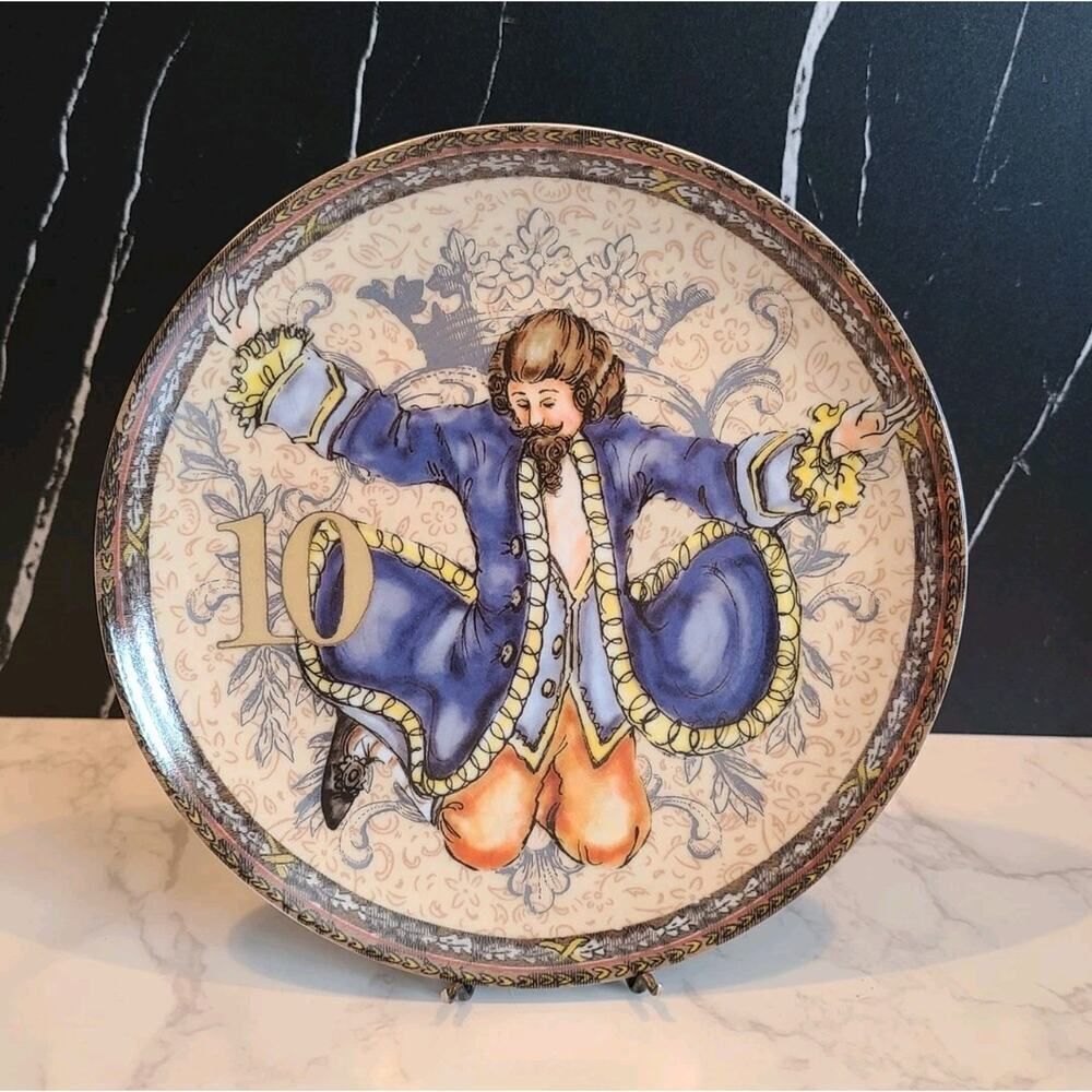 Pottery Barn 12 Days Of Christmas Dessert Plate, 10 Lords A-Leaping, Day 10 EUC